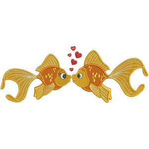 Two Goldfish Kissing Filled Machine Embroidery Design Digitized Pattern